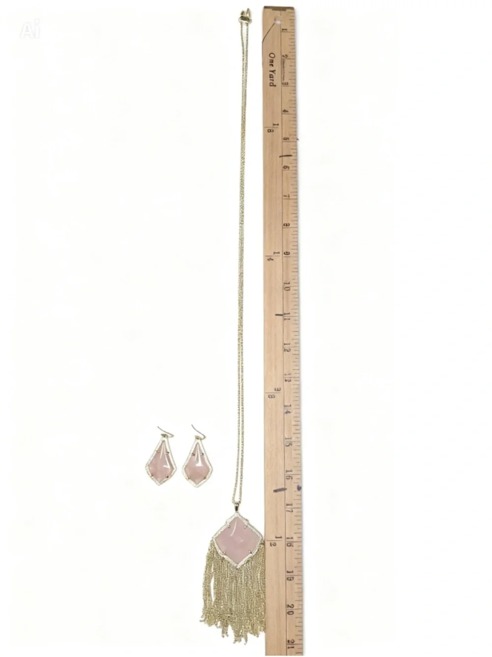 Gold Kendra Scott Pink Stone Fringe Necklace & Earrings Set
